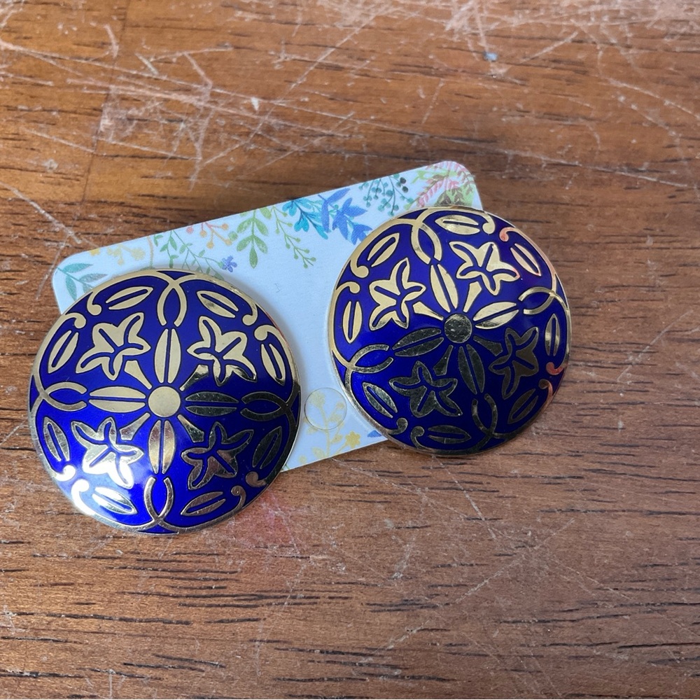 Vintage Indigo Blue Cloisonne Earrings